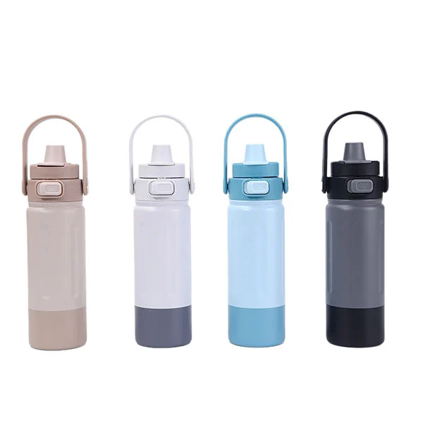 Botella deportiva de acero inoxidable con asa